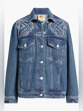 FARM Rio Cornely Embroidered Blue Denim Jacket